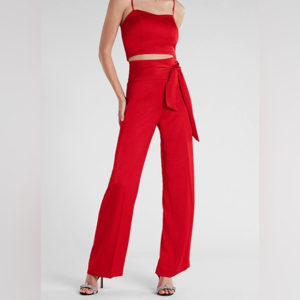 Express Super High Rise Trouser in Red Satin
